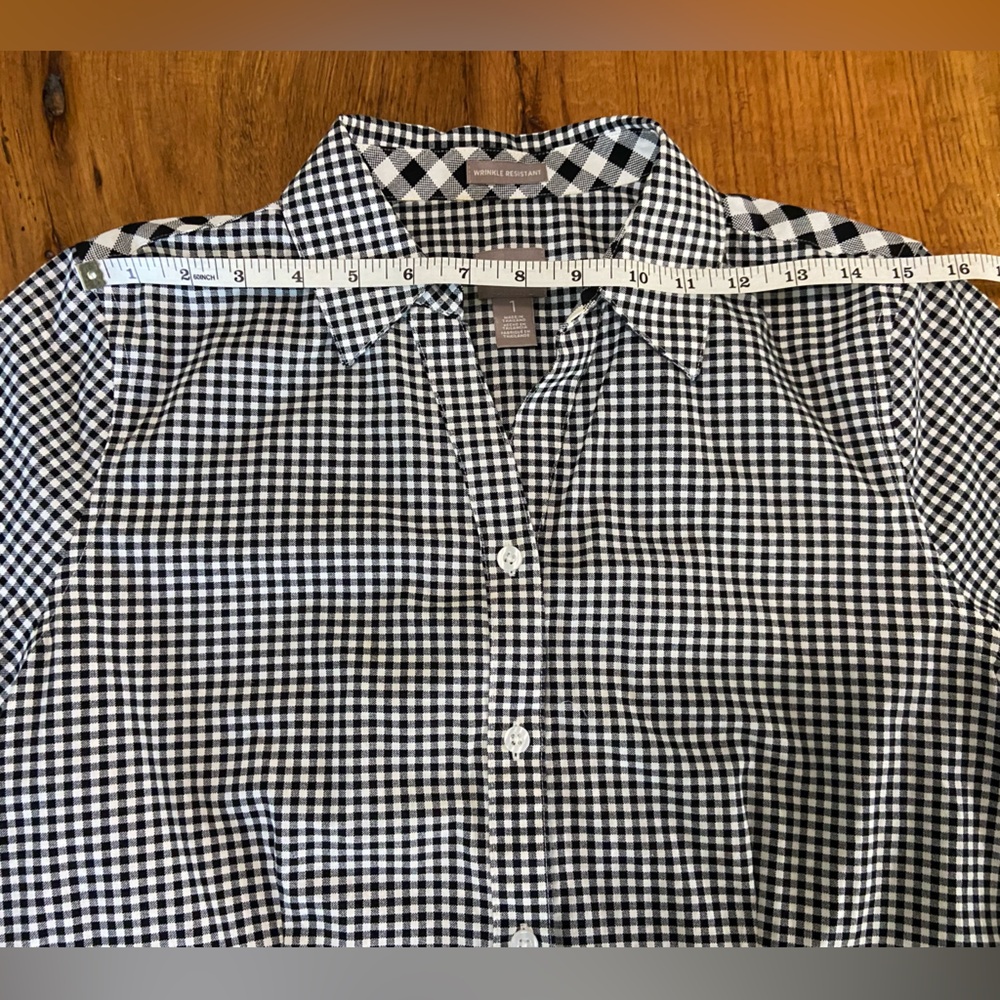 Chico’s Wrinkle Resistant 100% Cotton Fun Black and White Checked Top, Sz Medium - Picture 7 of 11